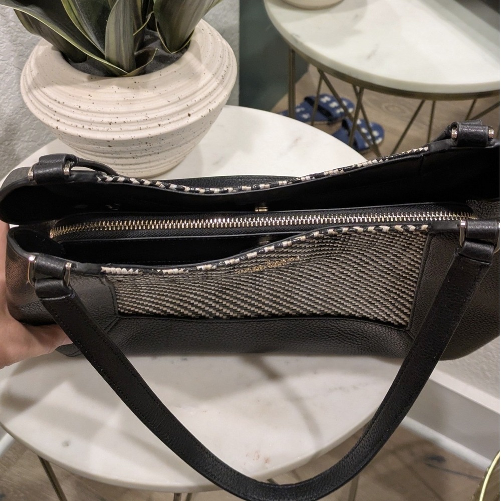Kate Spade Lena Straw Triple Compartment Shoulder Bag Black Pebbled Leather - Picture 9 of 11